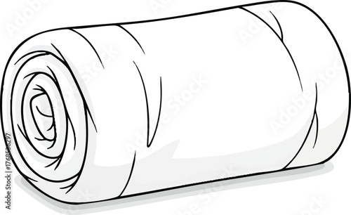 Rolled White Towel Illustration with Shading and Black Outline.