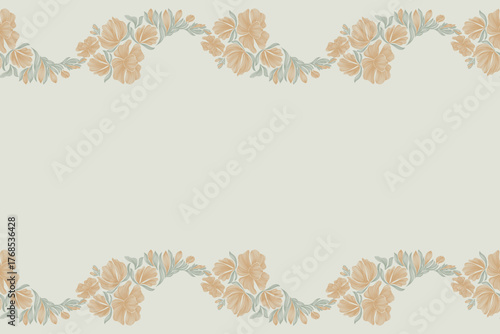 Vintage floral ethnic tapestry modern embroidery texture boho design vector illustration hand drawn silhouette orange Autumn flower motif branches leaves wallpaper seamless background border.