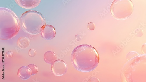 Wallpaper Mural Many translucent pink soap bubbles floating against a soft pastel gradient background. Abstract liquid sphere design for various concepts. Torontodigital.ca