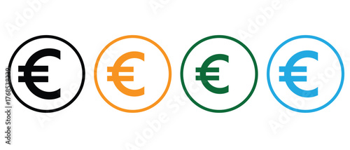“Euro Currency Symbol Icon Set – Colorful Vector Design of Euro Signs in Circles for Finance, Banking, Money, Economy, and Business Graphic Illustrations”
