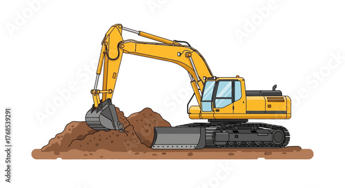 Excavator at Work A Vector Illustration of Construction and Earthmoving Equipment