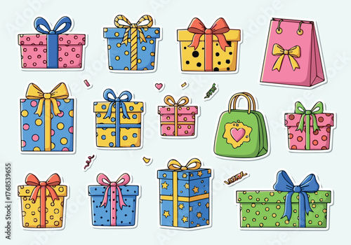 Need kinds of Various colorful Gift boxes with white Background.