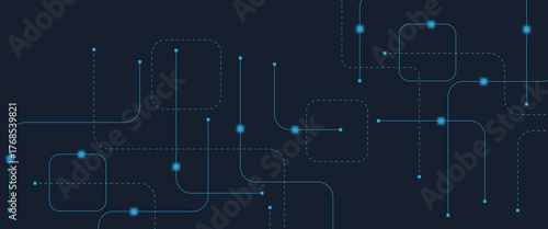 Abstract digital AI circuit board background with tech icons. Digital technology motherboard texture design. Engineering circuit board concept for poster, header, banner, website, presentation