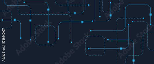Abstract digital AI circuit board background with tech icons. Digital technology motherboard texture design. Engineering circuit board concept for poster, header, banner, website, presentation