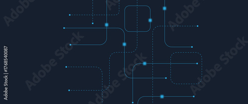 Abstract digital AI circuit board background with tech icons. Digital technology motherboard texture design. Engineering circuit board concept for poster, header, banner, website, presentation