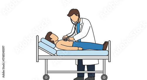 Medical professional conducting a thorough health examination on a patient lying on a gurney, highlighting routine check-ups and diagnostic care