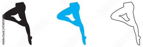 Female leg  icon. icons of women's legs in high heels. Stylized vector illustration showing three minimalist depictions of women's legs wearing high heels, in black, beige, and outline variations.
