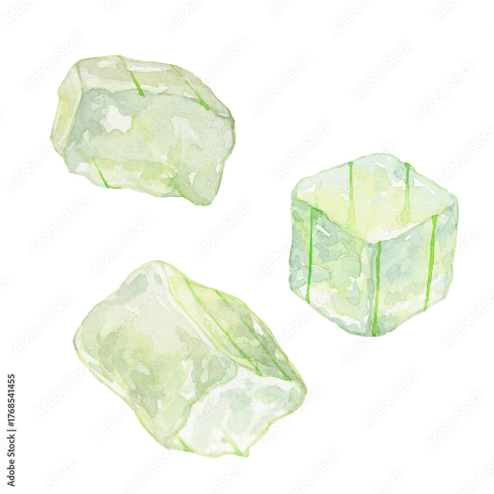 Naklejka premium キューブ状のアロエの果肉 水彩イラスト