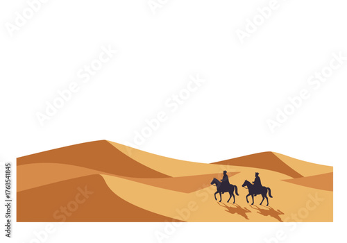 Silhouette of the Three Kings from the East Riding Horses Across Arid Desert Dunes on Epiphany Celebration