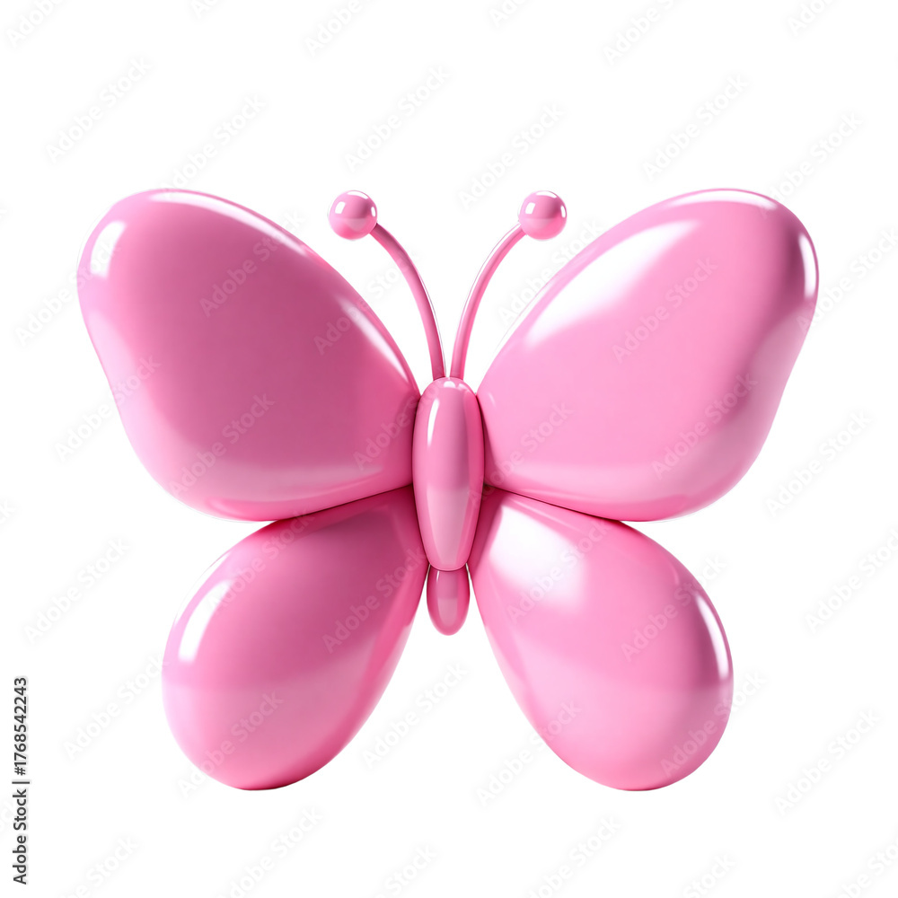Fototapeta premium Cute Pink Minimalist Butterfly Insect 3D Render Icon Illustration Cute Cartoon Style Vector Graphic Symbol