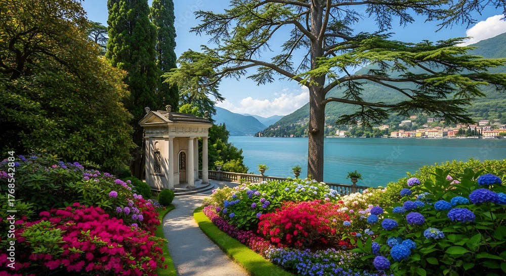 Obraz premium Italian Lake Garden Path View.