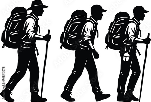Three Hikers Silhouette Vector