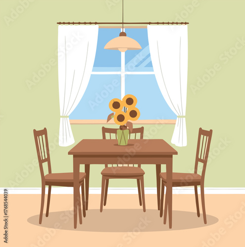 a table and chairs in a room