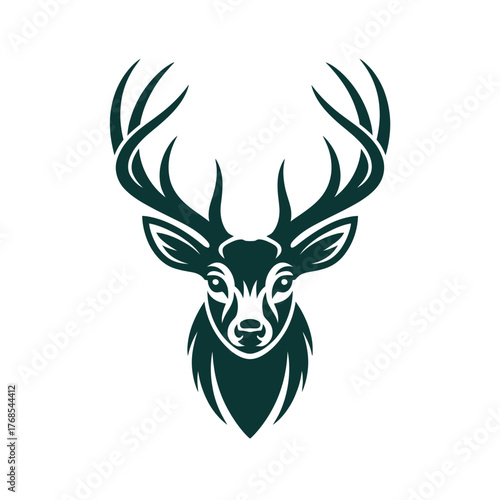 Deer Head Logo, Stag Antlers Icon, Majestic Buck Symbol, Antlered Deer Mark, Forest Stag Design, Elegant Reindeer Graphic, Wildlife Trophy Emblem, Noble Elk Logo, Royal Antler Icon, Graceful Deer Symb