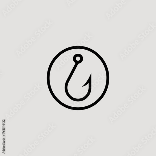 Fishing Hook Logo, Minimal Hook Icon, Circle Fishhook Symbol, Angling Brand Mark, Bait Hook Design, Tackle Graphic, Lure Emblem, Catch Logo, Reel Icon, Barb Symbol, Jig Mark, Flyfishing Design, Cast H