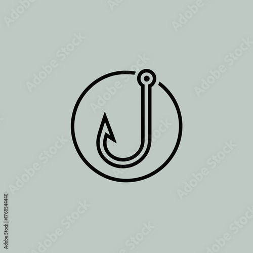 Fishing Hook Logo, Minimal Hook Icon, Circle Fishhook Symbol, Angling Brand Mark, Bait Hook Design, Tackle Graphic, Lure Emblem, Catch Logo, Reel Icon, Barb Symbol, Jig Mark, Flyfishing Design, Cast H