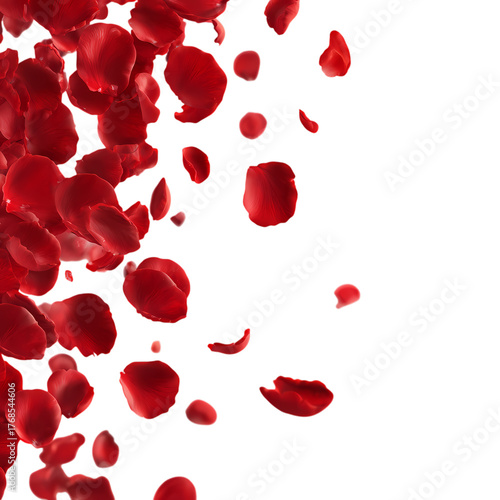 Falling red rose petals isolated on transparent background