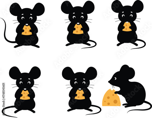 Cute mouse holding cheese, cartoon rat illustration, adorable animal character, vector drawing, funny rodent clipart, playful pet design, children art