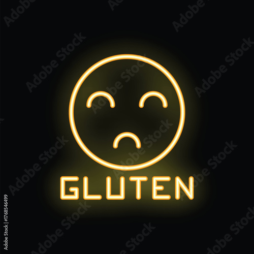 Neon sign showing a sad face with the word gluten underneath, representing gluten intolerance