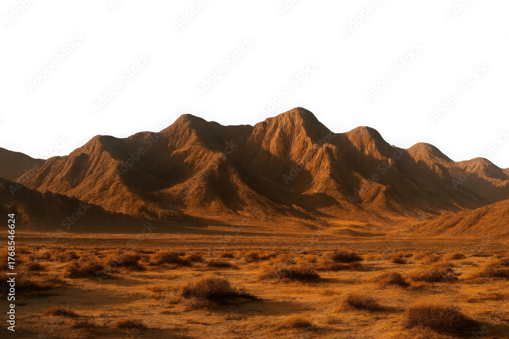 Naklejka premium Expansive martian landscape with red rocks and distant rugged mountains under a black sky isolated on transparent background
