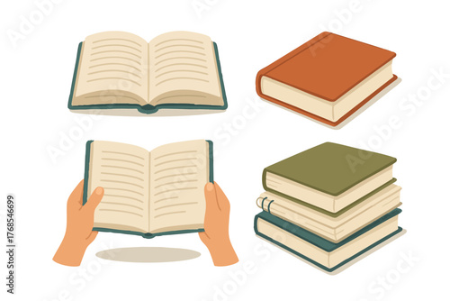 Set of book isolated on white background. Library bookshop literature. School education study books. Vector flat illustration