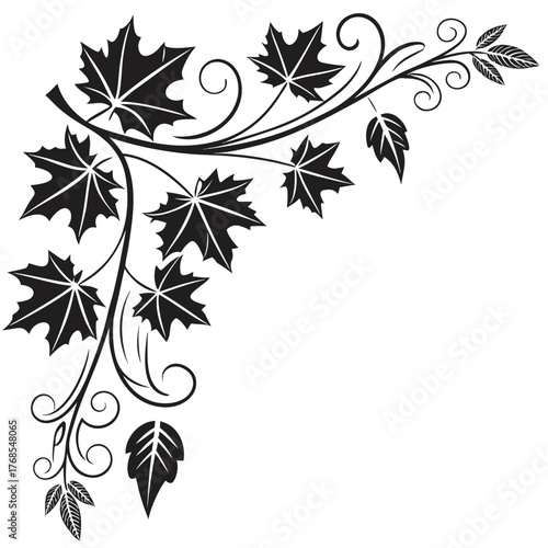Maple leaf corner design elegant vector illustration with swirling vines and detailed maple leaves, perfect for adding a touch of autumn to any project