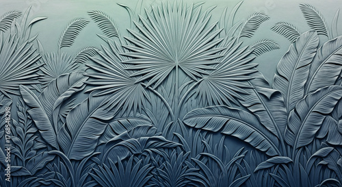 Wallpaper Mural Tropical Palm and Banana Leaves 3D Relief Mural. 3D Wall Mural. floral landscapes. 3d floral art, floral wallpaper, Luxurious textile tile wall art Torontodigital.ca