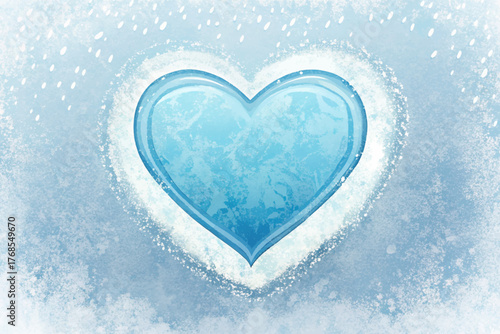 Heart shape drawn on icy window glass symbolizing love and warmth during cold winter days