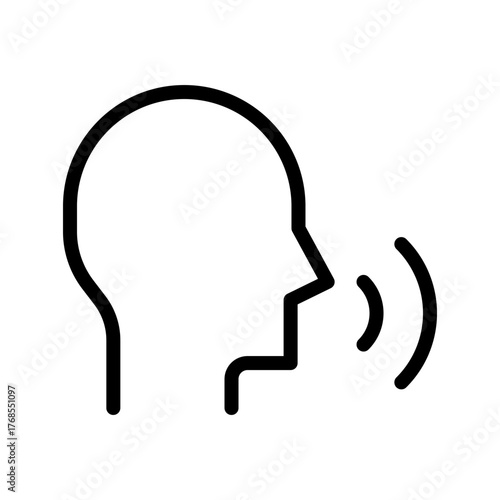 Voice speaking icon, head with sound waves outline