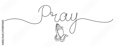 Pray word - continuous one line with word. Minimalistic drawing of phrase illustration Editable stroke