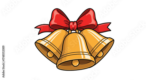 Festive Christmas Bells Vector Graphic with Red Ribbon Bow, Holiday Jingle Design