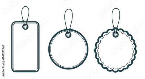 Empty Price Tags Vector Illustrations Round, Rectangular, and Scalloped Designs for Retail and Sales Promotion, Christmas Firefly Vector_cco0fw_Vector