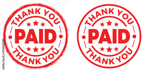 Paid and Thank You Stamp – Red Grunge Rubber Stamp Vector Label for Invoice, Receipt, Office, and Business Use