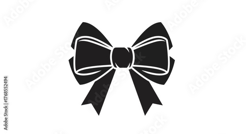 A black and white vector illustration of a decorative bow, perfect for gift wrapping and festive occasions