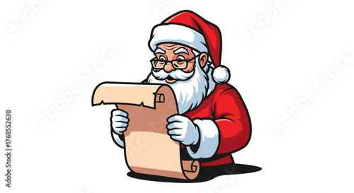 Santa Claus Reading a List Vector Illustration for Holiday Projects