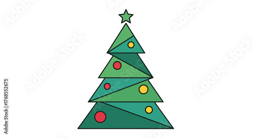 Christmas Tree Vector Illustration with Ornaments and Star