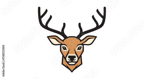 Striking stylized deer head vector illustration, featuring prominent antlers and a dignified gaze, perfect for nature-inspired logos, wildlife branding, and modern graphic design projects