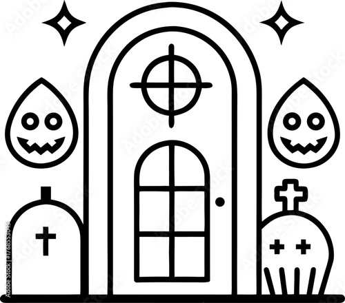 Halloween door decoration icon vector silhouette on white background 