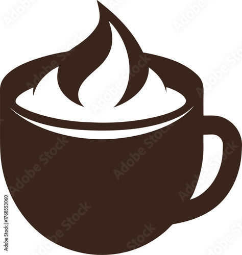 Hot chocolate cup with marshmallow vector silhouette  icon on white background 