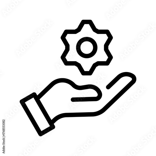 Managed service icon, hand holding gear technical support outline