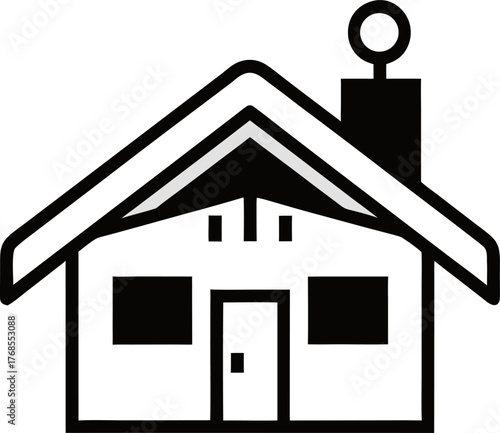House with snow roof vector outline  icon on white background 