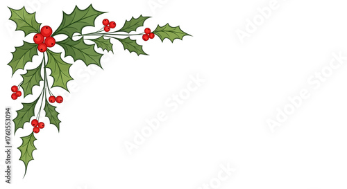 Vector illustration of scattered pine needle branches forming a natural frame or border on a white background with copy space