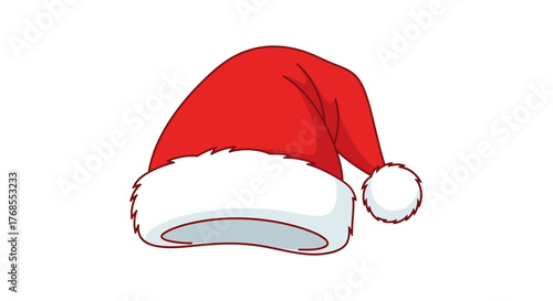 Festive Red Santa Hat Vector Illustration for Christmas Holidays - Classic Winter Headwear Graphic Design Element