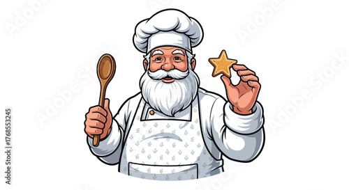 Vector Santa Claus Chef Baking Cookies Festive Illustration for Christmas Celebration