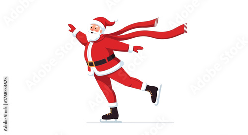 Santa Claus Ice Skating Vector Illustration for Christmas Season