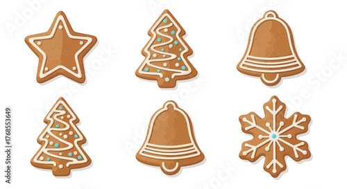 Christmas Gingerbread Cookies Vector - Star, Tree, Bell, Snowflake Designs for Festive Season