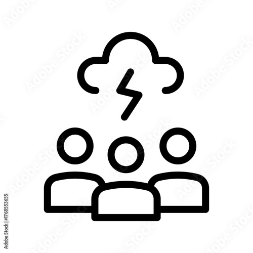 Team brainstorm cloud icon, group ideation with lightning outline