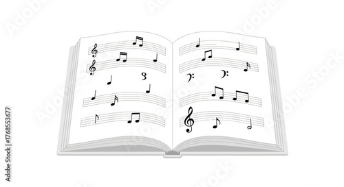 Vector Illustration of an Open Book Displaying Musical Notes A Vector of Musical Score