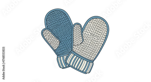 Cozy Knitted Mittens Vector Illustration, a Pair of Warm Handwear Perfect for Winter Apparel, Cold Weather Fashion, and Seasonal Graphic Design Projects