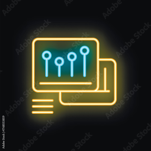 Neon sign showing a computer displaying a growing graph, representing business success